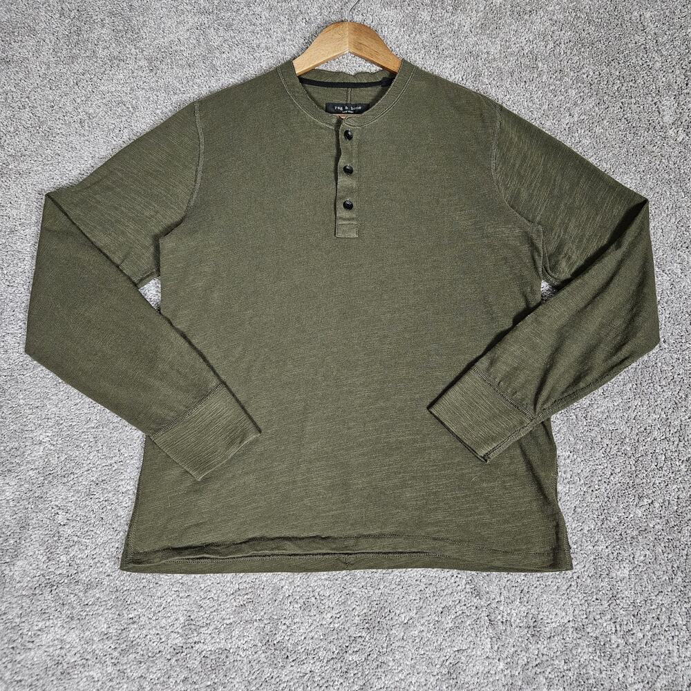 Rag & Bone Henley Shirt Men's Large Green Casual Textured Minimalist Versatile